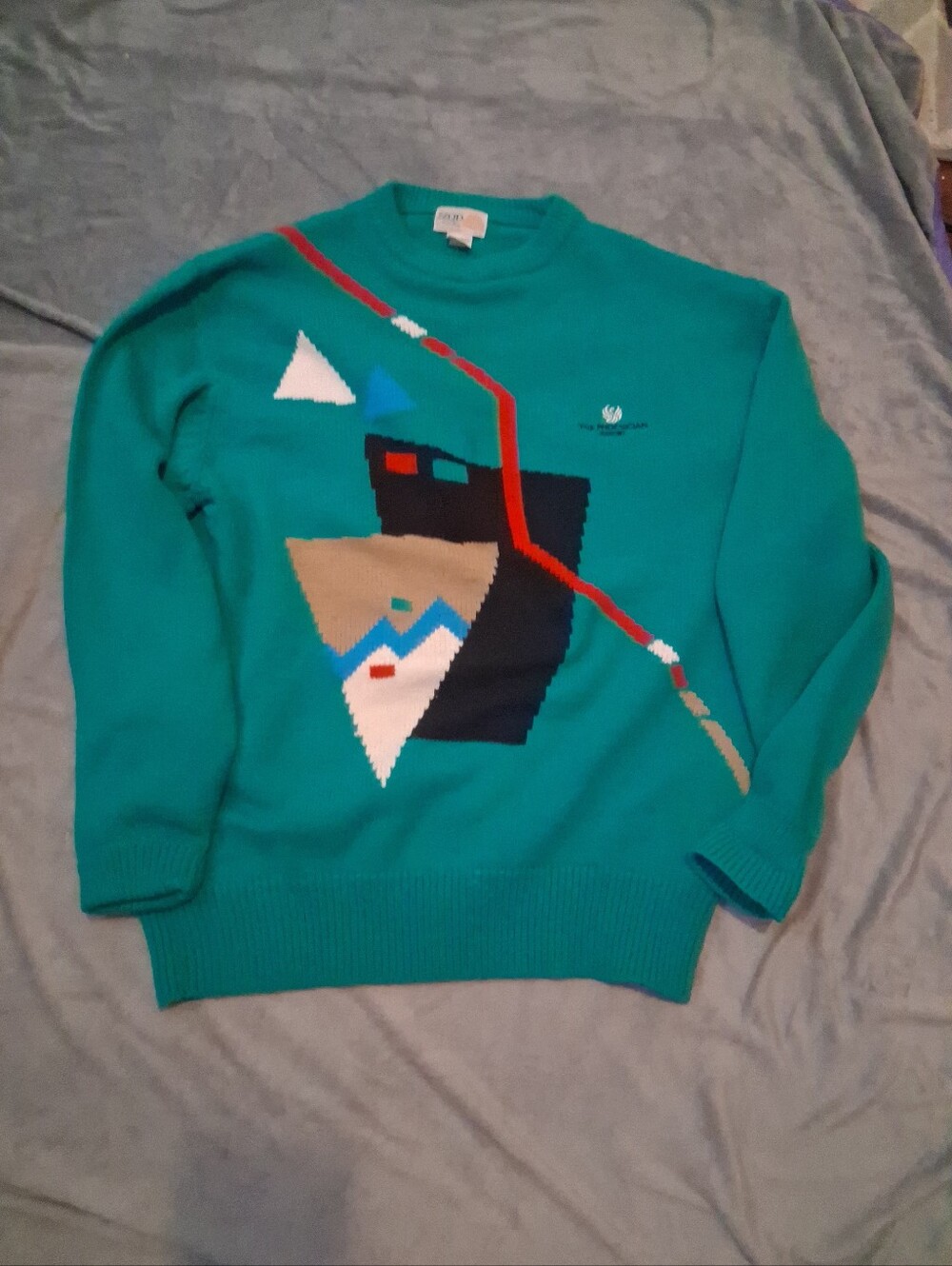 IZOD Club Vintage Sweater Green Geometric Heavyweight Cotton Multicolor Mens XL
